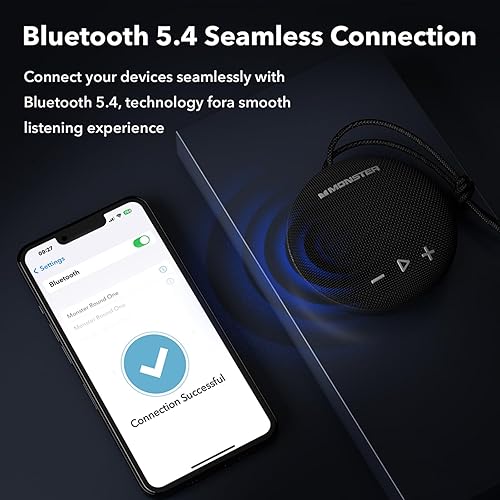 Miniatura 3 de Monster Altavoz Bluetooth, altavoz de ducha IPX8 impermeable, Bluetooth 5.4 con sonido HD fuerte y graves robustos, tiempo de reproducción extra
