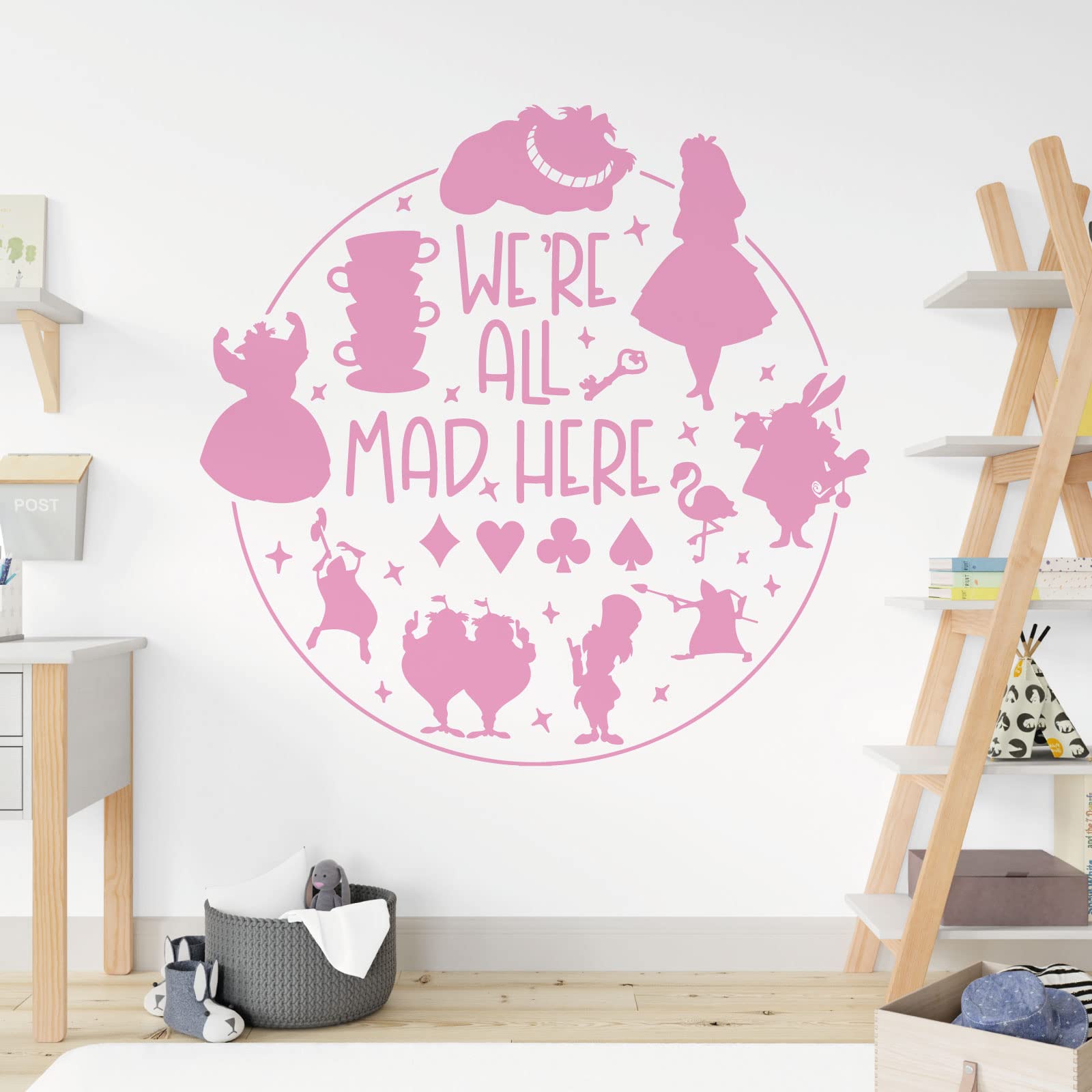 We're All Mad Here - Alice in Wonderland Story - Book Film Quote Decal Wall Sticker [Large] [Pink]