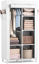 Wardrobe Improve Space Utilization, Fabric Wardrobe, Folding Wardrobe for Bedroom, 1 Clothes Rail, 6 Shelves and 4 Side Pockets, 84 x 42 x 162 cm, White