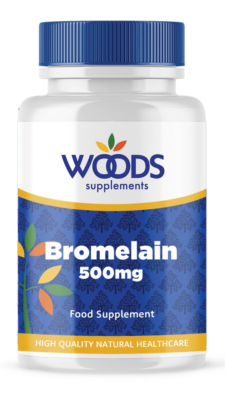 Bromelain 500mg (90 Tablets) from Woods Supplements | Digestive Enzyme Supplement | Pineapple Extract | 500mg of Bromelain & 20mg of Vitamin C | Suitable for Vegetarians & Vegans