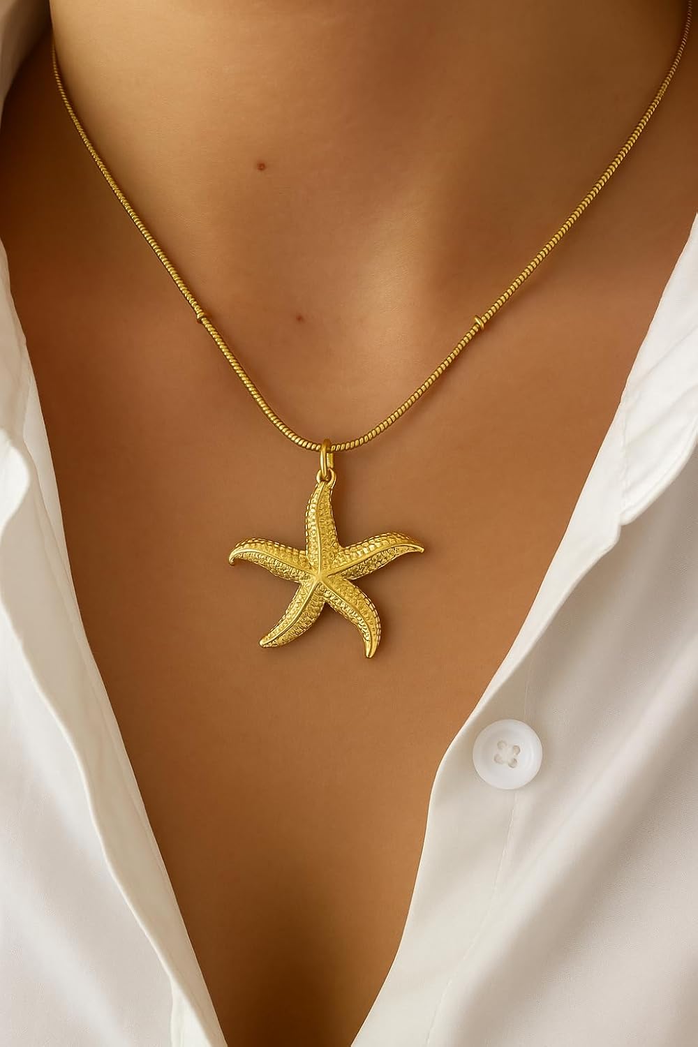 Starfish Pendant Necklace for Women – 18K Gold Plated Stainless Steel Starfish Charm, Adjustable Snake Chain, Beach Jewelry Gift - Image 4