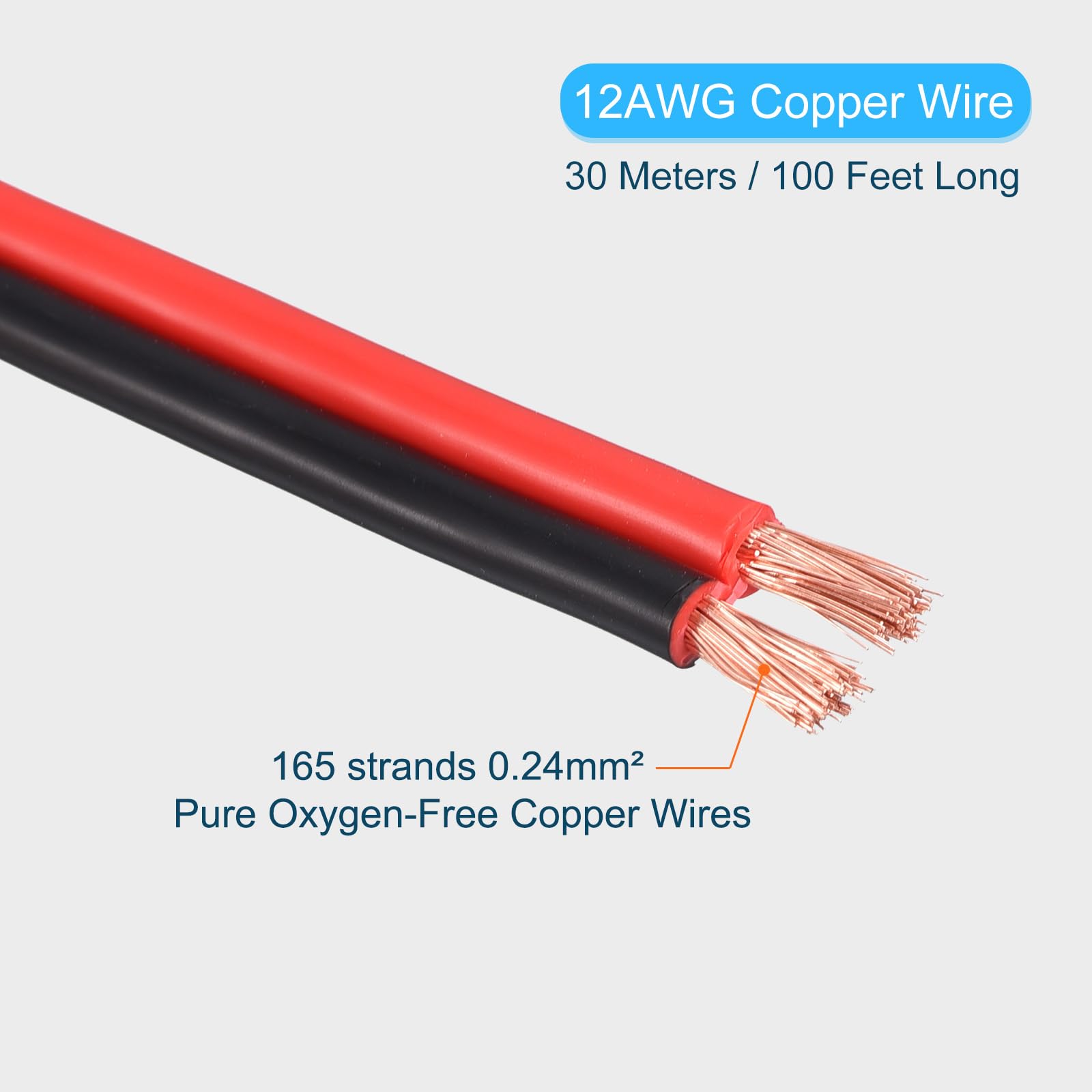 QUARKZMAN 12AWG Elektrischer Draht 2 x 3,31 mm² Strom Kabel 30 Meter Weich und flexibel Kupfer Verlängerungskabel UL2468 Mantelleitung Gerätekabel PVC Silkon 2 adrig Rot Schwarz Elektrokabel