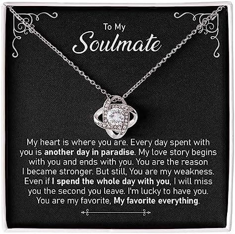 GlowGlitz To My Soulmate Necklace for Women – Love Knot Pendant Necklace with Message Card – 14k Gold Plated Stainless Steel Jewelry Necklace – Beautiful Necklace for Wife, Partner, Girlfriend (Standard Box, I Will Miss You)