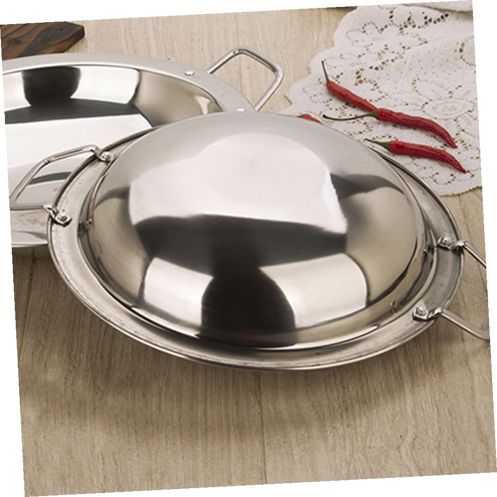 Cabilock Double Handle Stainless Steel Pan Non Stick Cooking Pot Paella Pan Kitchen Hot Pot Home Accessory