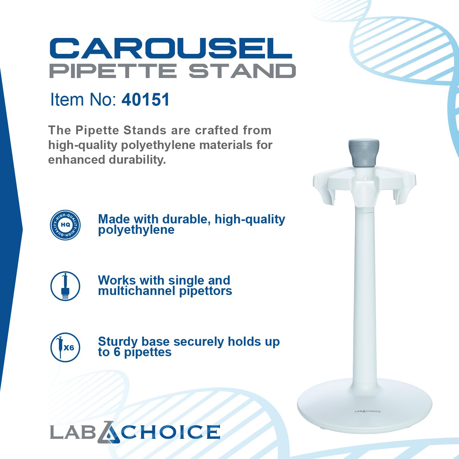 LabChoice - Soporte redondo para pipetas - Soporte de carrusel para hasta 6 micropipetas de laboratorio - Fácil montaje, base resistente - Equipo de laboratorio