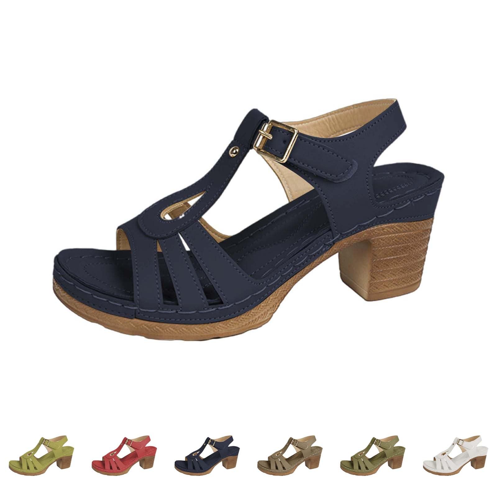 Sandali Donna Tacco Largo Scarpe Tacco Basso Sandali estivi da donna alla con fibbia laterale e spesso stile casual Bassi Estivi Scarpe Comode Eleganti