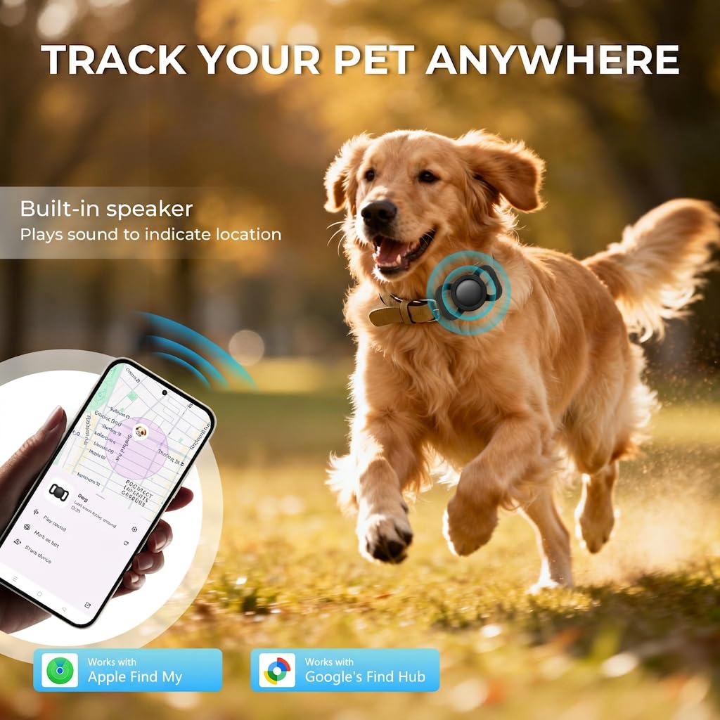 Traceur de chien – Pas de frais mensuels – Fonctionne avec Apple Find My et Google Find Hub (1 paquet)