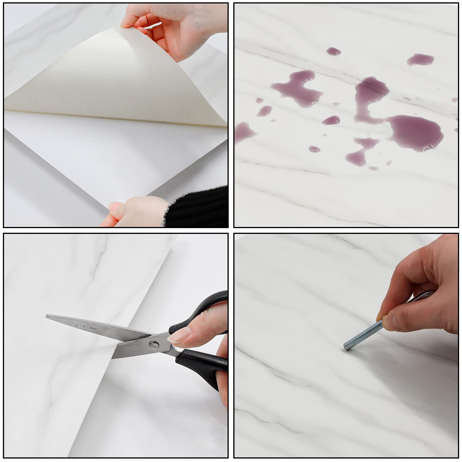 Homease Suelo de PVC autoadhesivo con efecto mármol, suelo de vinilo, antideslizante, impermeable, cortable, aspecto de azulejos, para cocina, salón, balcón, color blanco mate, 50 azulejos, 4,5 m²