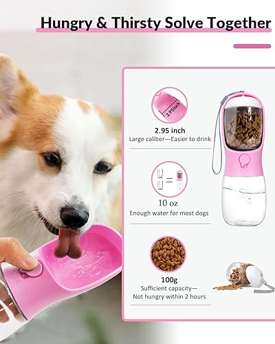 Miniatura 2 de Botella de agua para perros 2 en 1, botella de agua portátil para mascotas a prueba de fugas con recipiente para alimentos, dispensador de agua