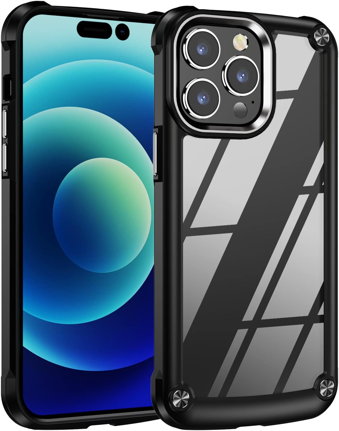 TECHGEARFusion Armour iPhone 14 Pro Case, Premium Slim Hybrid Robust Protective Case, Heavy Duty Bumper Case with Transparent Back, Compatible with iPhone 14 Pro (6.1 Inches) - Black