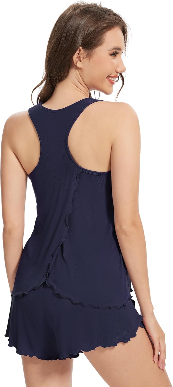 WiWi Pajama Set for Women Sexy Sleeveless Tops with Shorts Viscose from Bamboo Soft Ribbed Fabric Racerback Sleepwear S-XXL - Image 4