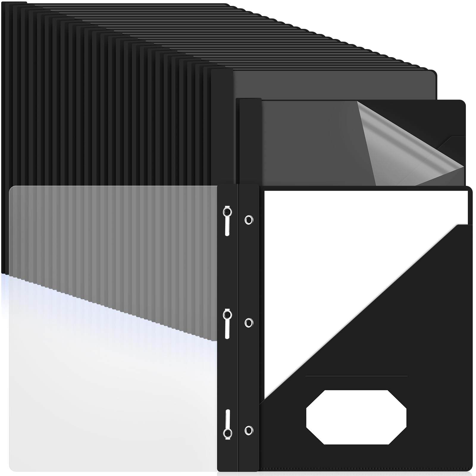 Patelai 48 Pcs Plastic Folders with 2 Pockets and 3 Prongs Home Folders with Card Slot Letter Size Heavy Duty Report Covers for Back to School(Black,