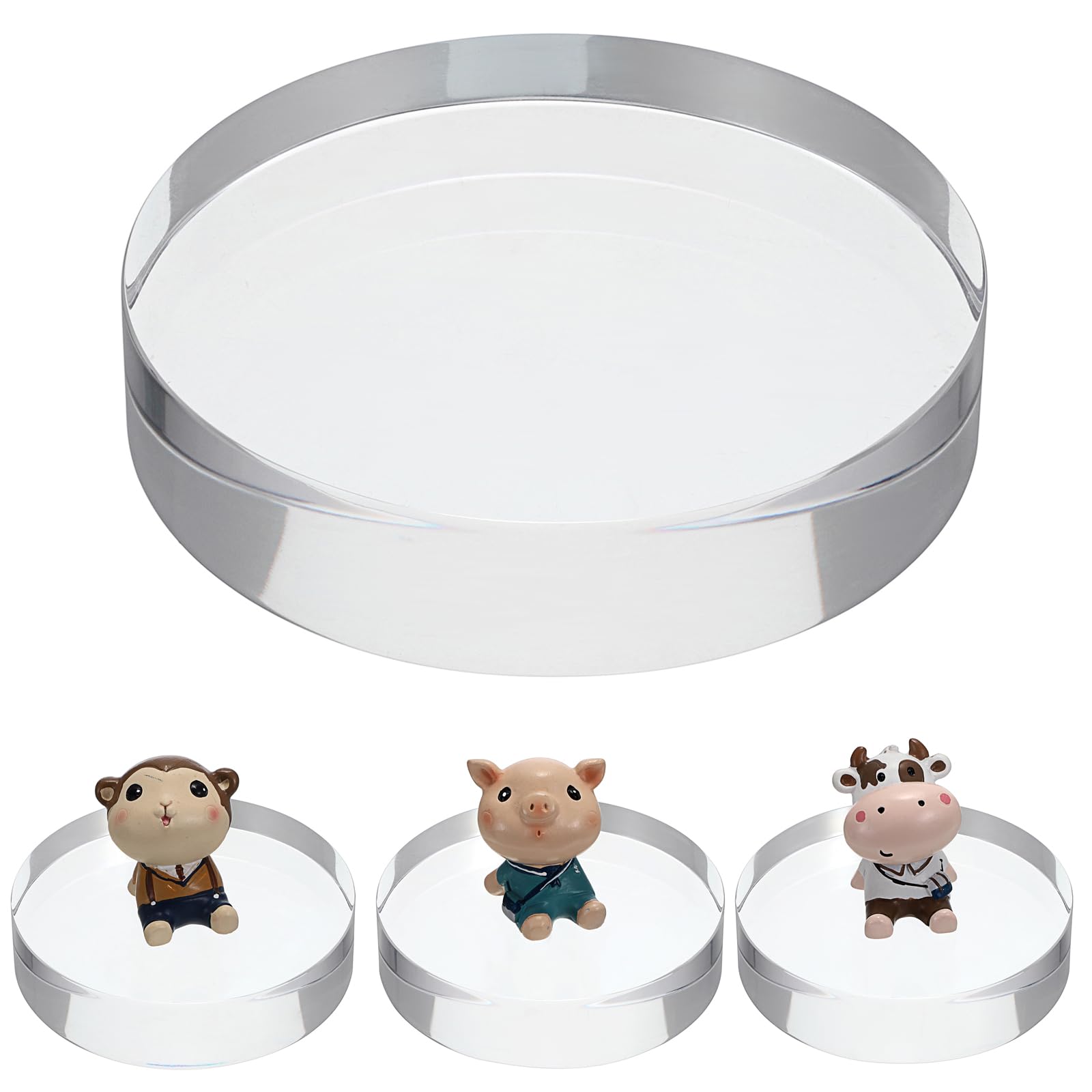 Hipiwe Acrylic Display Stand Block 4-Pack Acrylic Display Risers Round Action Figures Display Stand Holder Clear Display Pedestal Display Base for Jewelry Geodes Rock Collectibles, 3.9" Dx0.9 H