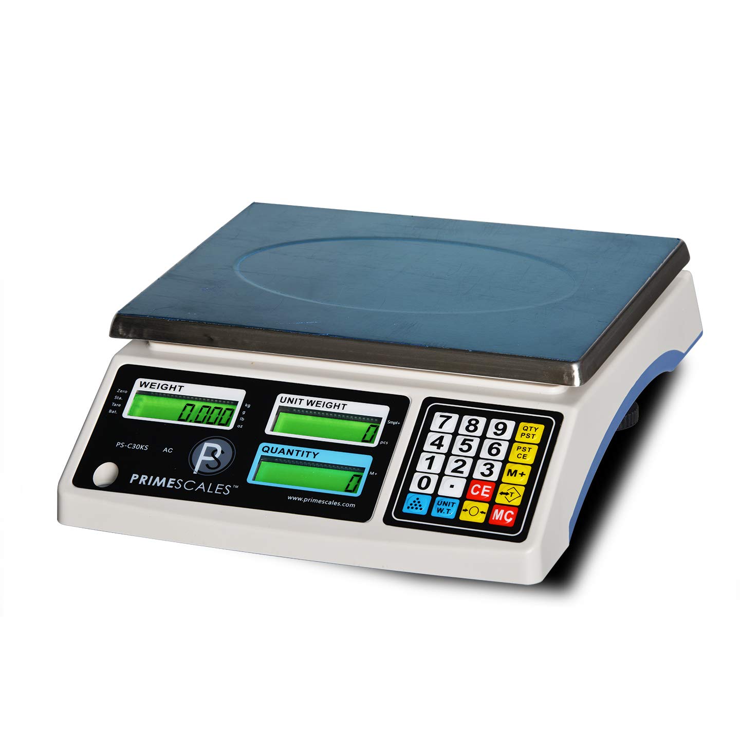 PS-C30KS Large Platform Precision Multi-Usage 30Kgx1G Counting Scale | Postal Scale | Weight Scale with Power Adapter | 100 Hour Internal Rechargeable Battery | 3-Window Backlit LCD