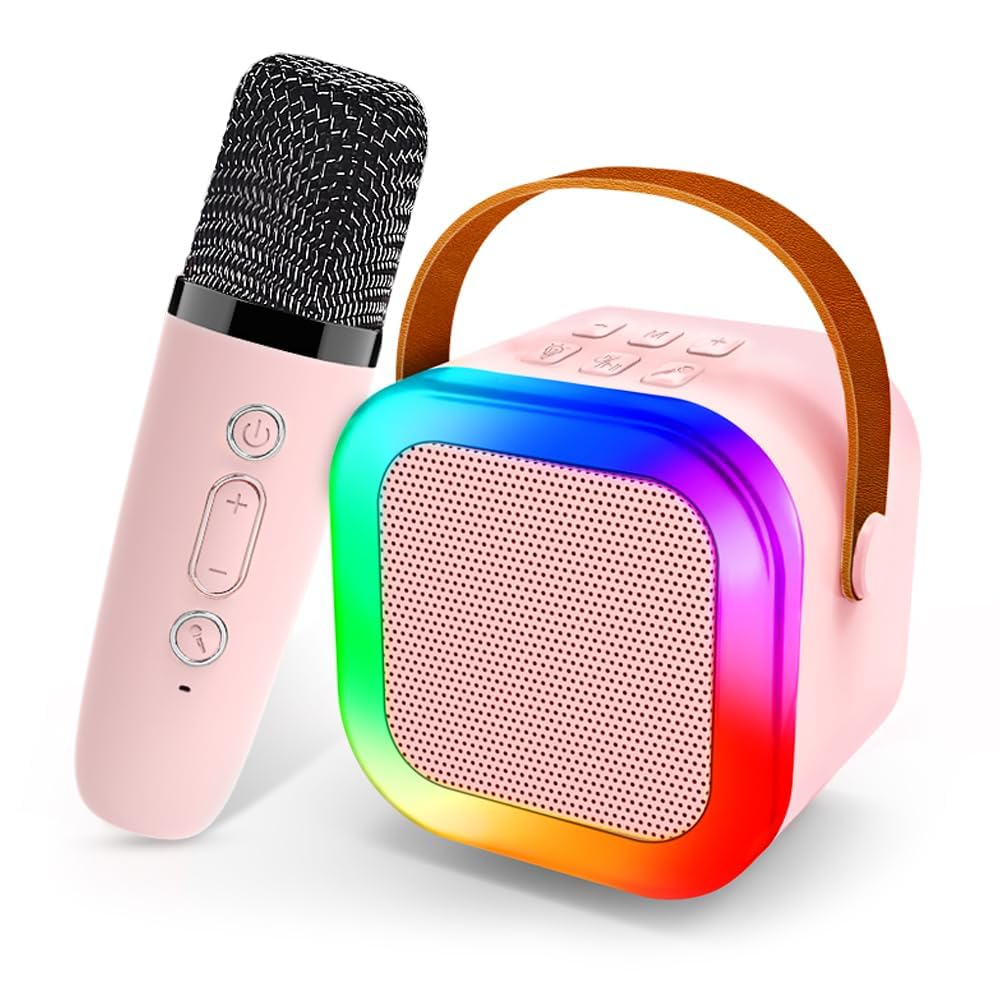 Mini Karaoke Machine for Kids,Portable Bluetooth Speaker with Wireless Karaoke Microphone,Music Toys Christmas Birthday Gifts for Girls & Boys 4-12 Year Old (Pink, 1 mic)