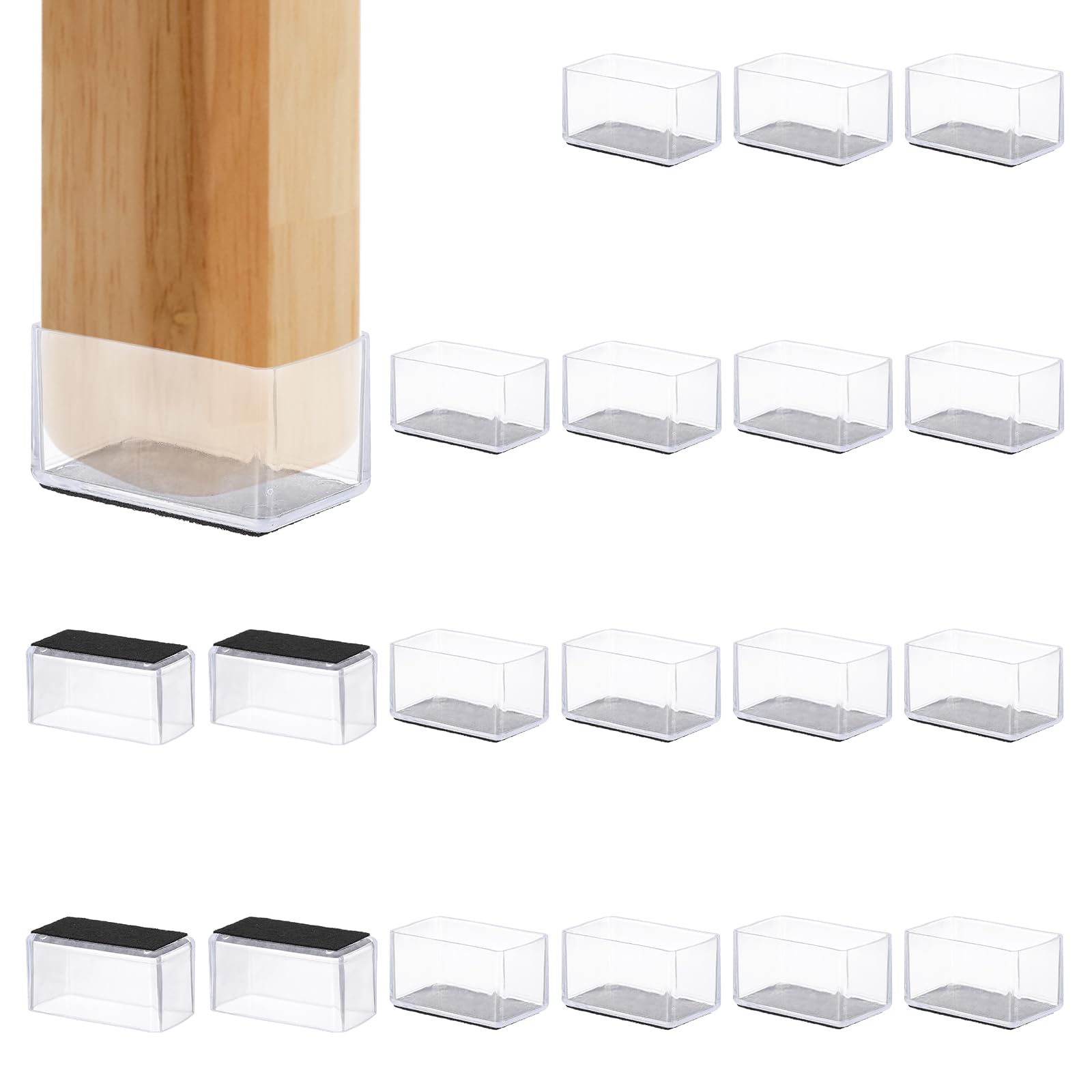 PATIKIL Chair Leg Floor Protector for Hardwood Floors 20 Pcs Rectangle PVC Felt Fit 2.36" x 1.18" Furniture Leg Cap Furniture Feet Cover Furniture Feet Carpet Small Slider