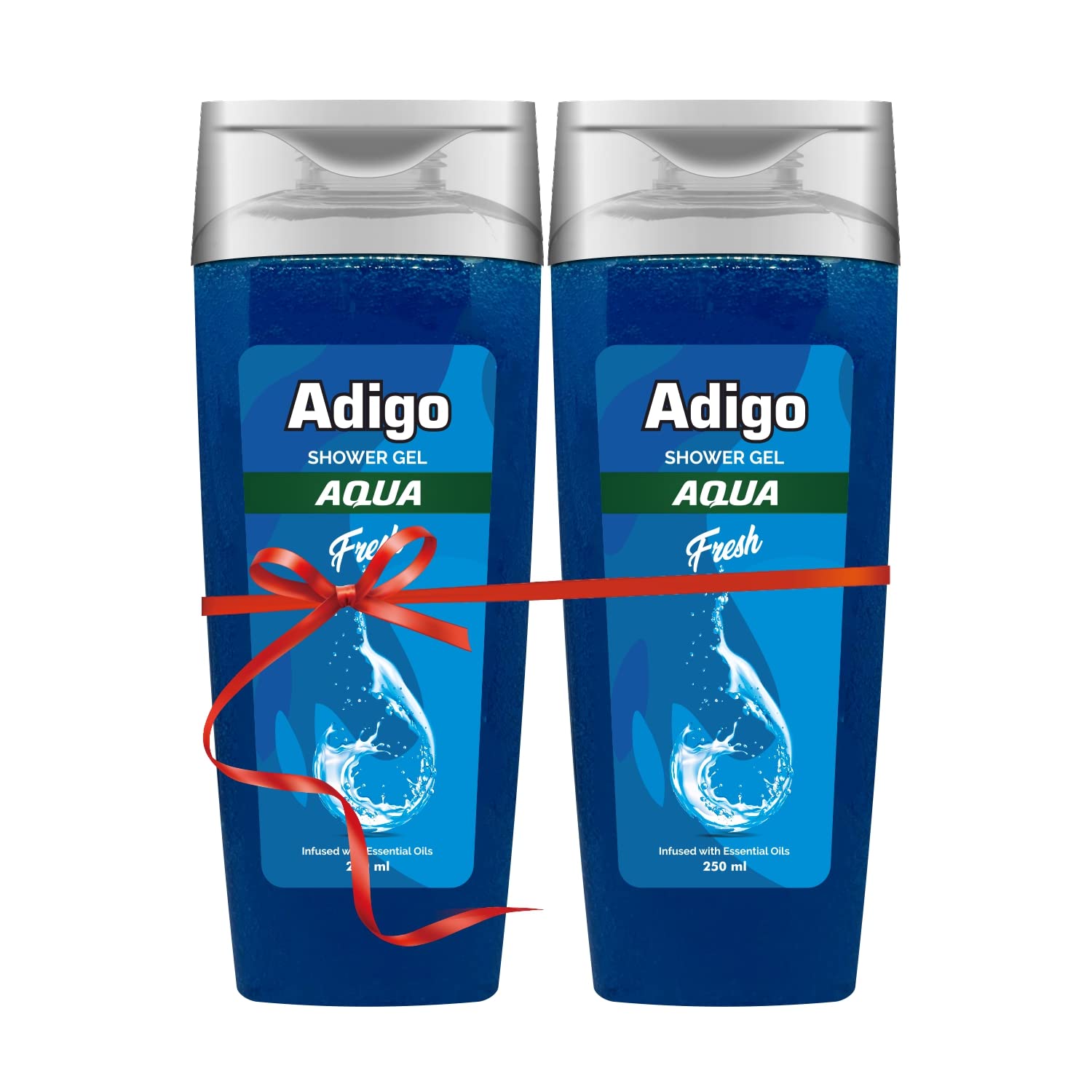 Adigo Shower Gel | Body Wash with Burst of Aqua Freshness & infusion of essential oils | Moisturizing Formula & Odor Control | 250ml Pack of 2
