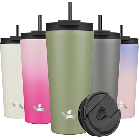 22 OZ Insulated Tumbler with Lid and 2 Straws Stainless Steel Water Bottle Vacuum T...