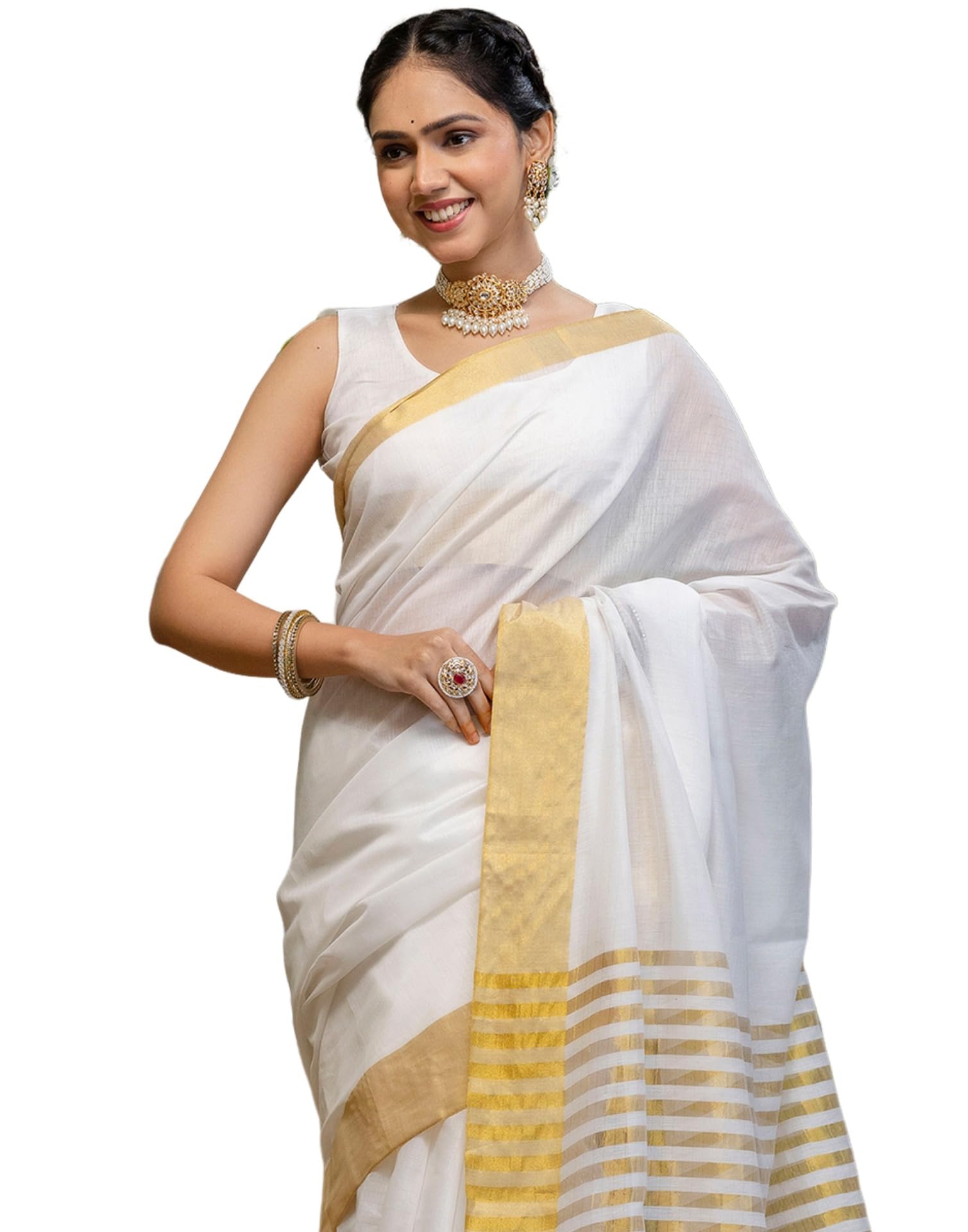 Women's Pongal Special Cotton Zari Stripes With Zari Border Saree With Unstitched Blouse Piece-image-25