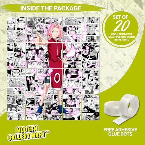 Image of MODERN GALLERY MART Pack of 20 Naruto Sakura Haruno Manga Poster | A4 Size Anime Wall Art (8.3 x 11.7 inch) | Manga Posters with Glue Dots | Anime Poster for Bedroom, Living Room, Office