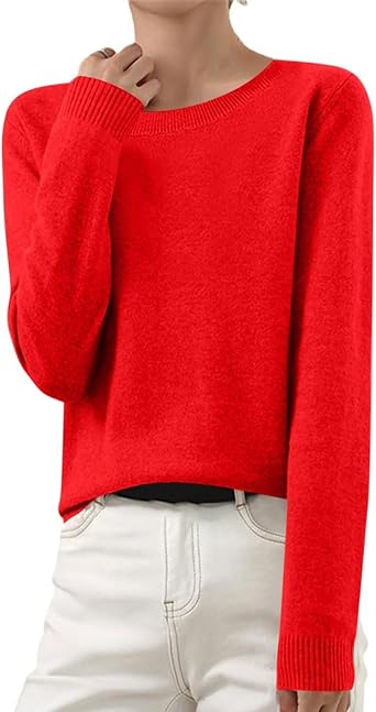 OIOLOYJM Fall Cashmere Sweaters for Women 2025 Crewneck Long Sleeve Tops Knitted Pullovers Lightweight Merino Wool Sweater