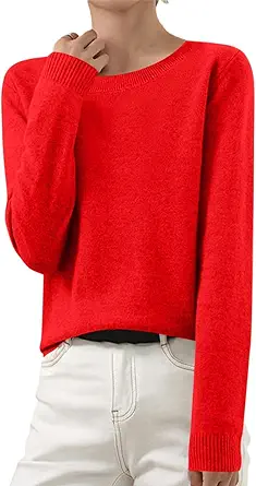 OIOLOYJM Fall Cashmere Sweaters for Women 2025 Crewneck Long Sleeve Tops Knitted Pullovers Lightweight Merino Wool Sweater
