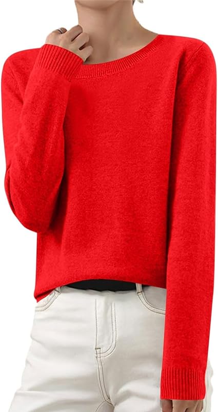 OIOLOYJM Fall Cashmere Sweaters for Women 2025 Crewneck Long Sleeve Tops Knitted Pullovers Lightweight Merino Wool Sweater