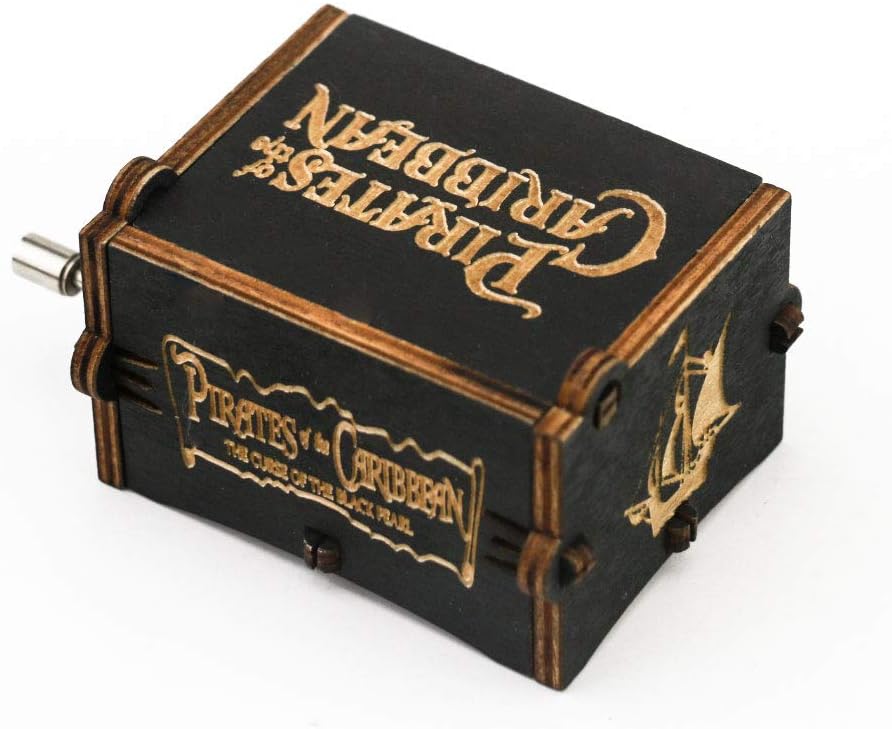 Pirates of The Caribbean Music Box Hand Crank Carved Wooden Musical Box,Musical Gift,Play Davy Jones Theme,Black