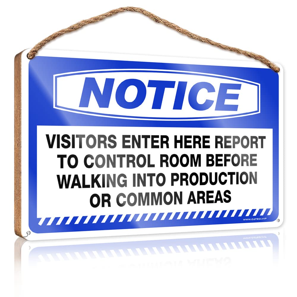 FZFN Winter Door Sign Notice Visitors Enter Here And Report To Control Wooden Sign Room Decor For Men Wood Sign With Sayings(15X28CM)