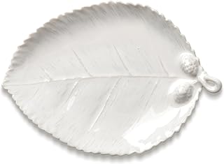 Ceramic Jewelry Dish, Decorative Tray for Rings Earrings Necklaces Bracelet Watch Keys, 4.50" Trinket Tray as Gifts for Women (White Leaf)