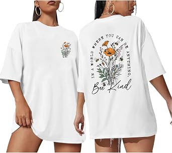 Be Kind Floral Shirts for Women Vintage Graphic Tees Bee Kindness Boho Christian Shirt Oversized Cute Casual Tops