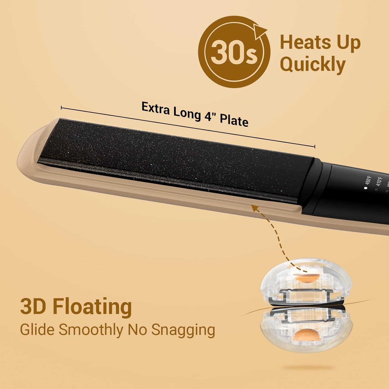 Professional Hair Straightener Ceramic Tourmaline Flat Iron Straightens and Curls 2 in 1 Adjustable Temp up to 450℉ Avoid Snagging