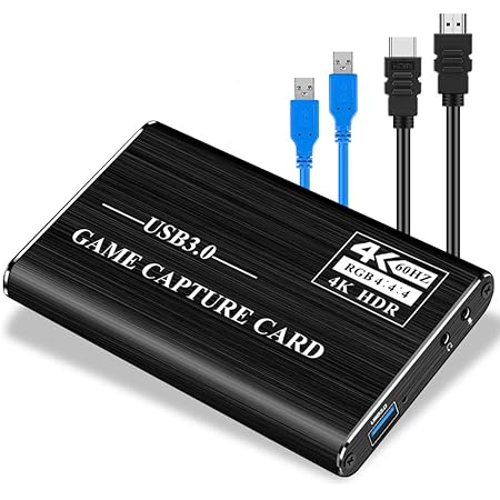 Feitoo Audio Video Capture Card, HDMI USB3.0 4K 1080P 60fps Reliable Portable Video Converter for Game Streaming Live Broadcasts Video Recording (Black)