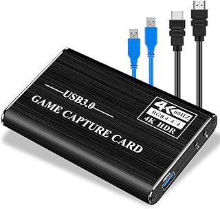 Feitoo Audio Video Capture Card, HDMI USB3.0 4K 1080P 60fps Reliable Portable Video Converter for Game Streaming Live Broadcasts Video Recording (Black)