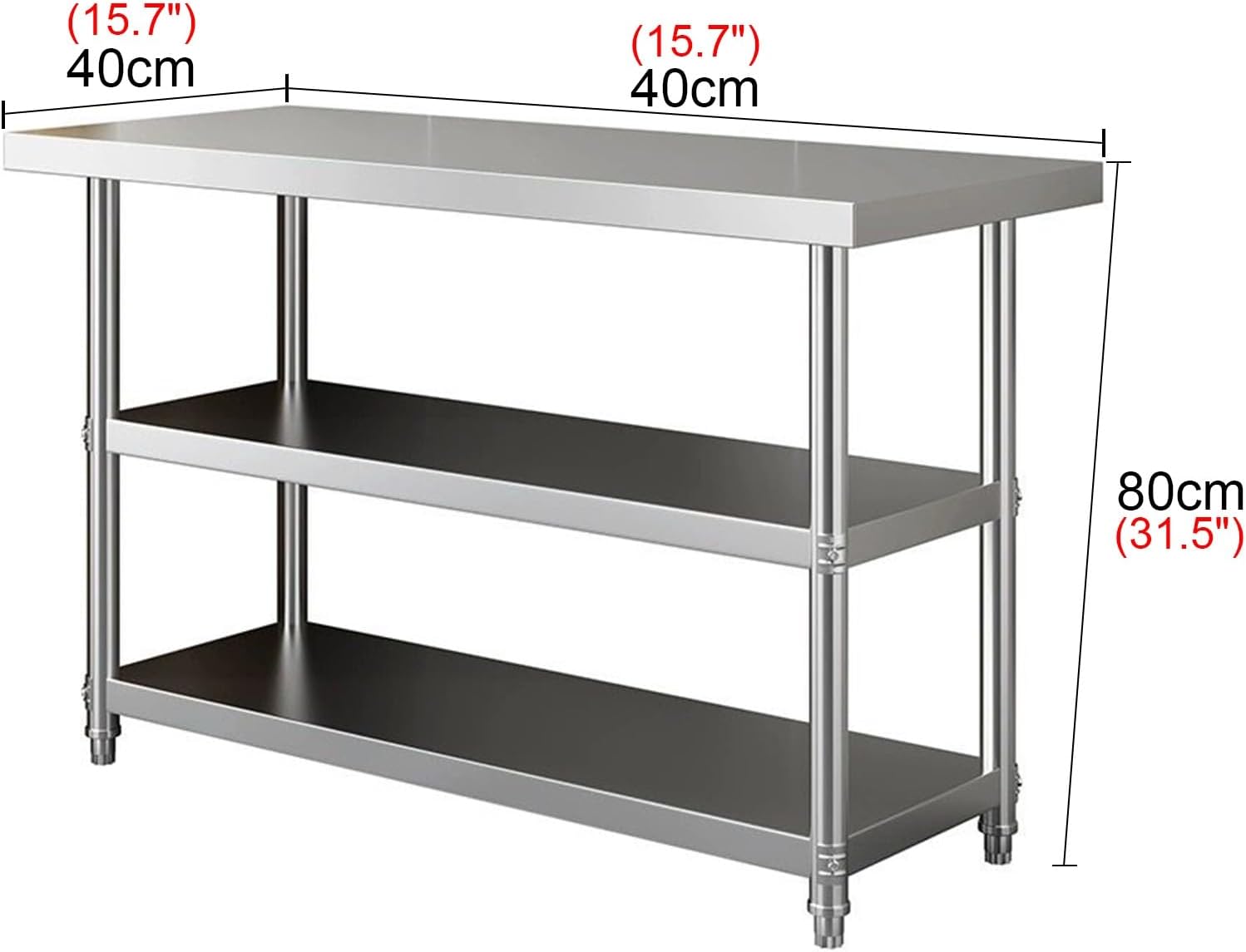 Three Tier Workbench Freestanding Kitchen Prep Table Open Shelving Sturdy Stainless Steel Workbench Kitchen Counter Chopping Table Metal Table