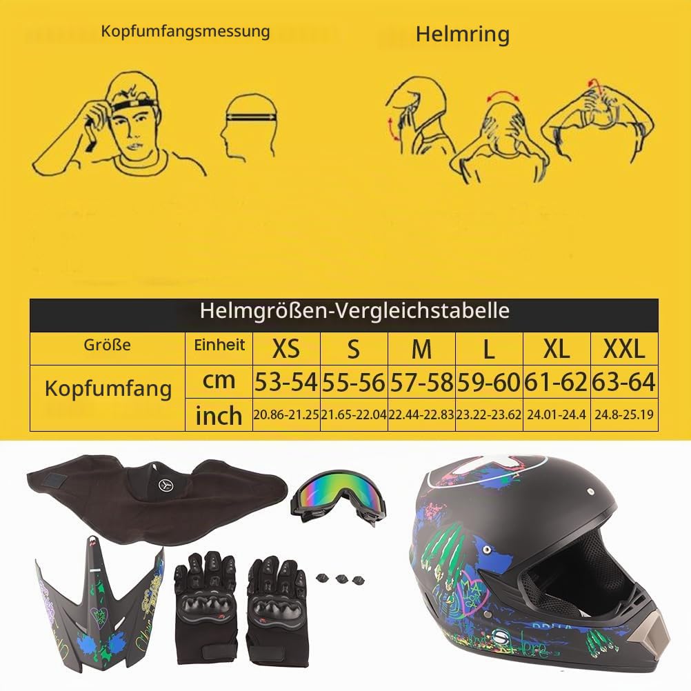 Master Youth Motorradhelme, Motocross-Helm für Jugendliche, Ski-Scooter-ATV-Helm für Jungen und Mädchen, Four Seasons Terrain mit Schutzbrille und Handschuhen (S)