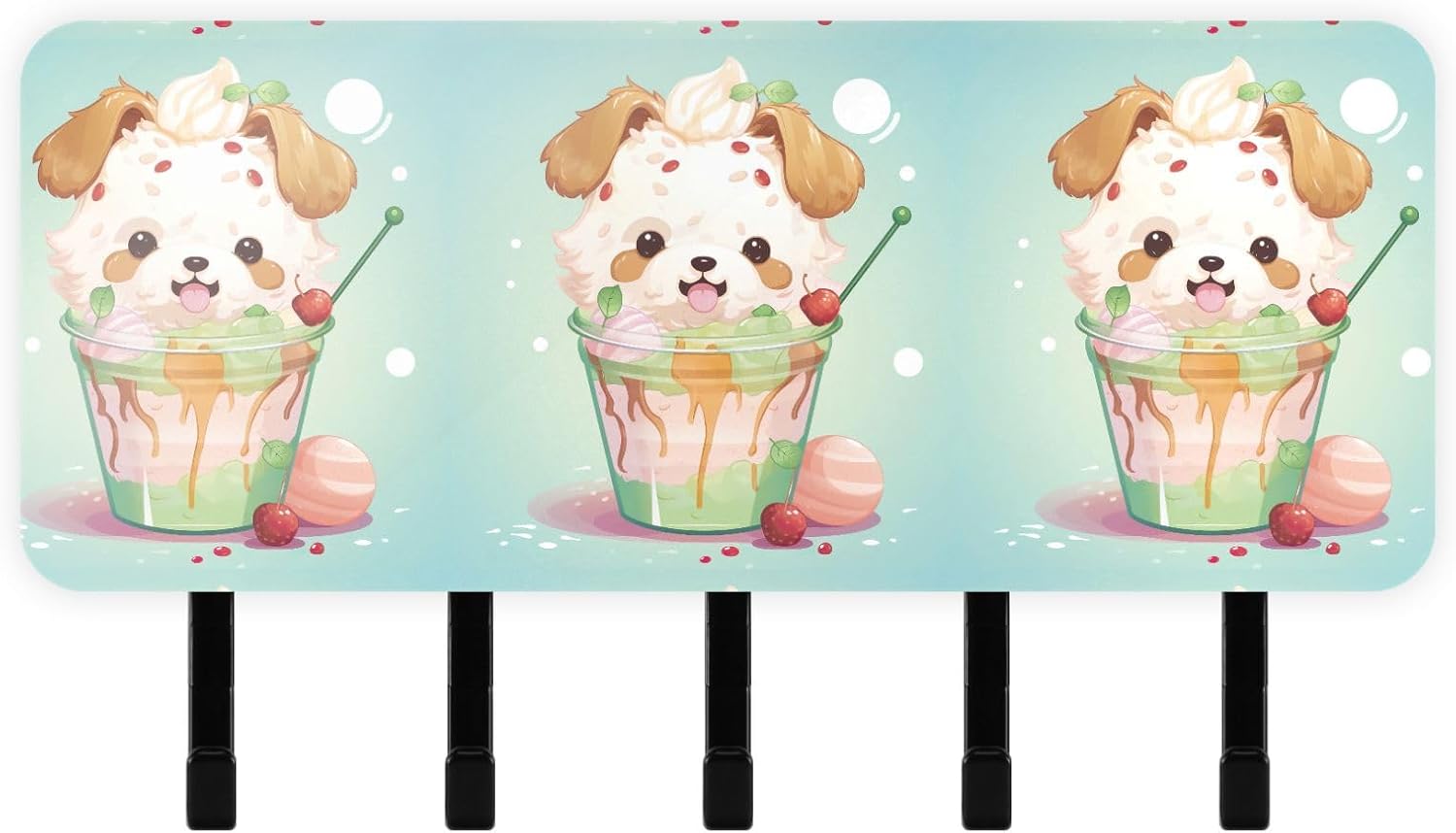 Kawaii Milkshake Puppy Small Key Holder Wall Mount with Hooks Self Adhesive Mail Organizer Keys Rack Stylish Home Decoration for Entryways and Hallways 21214487