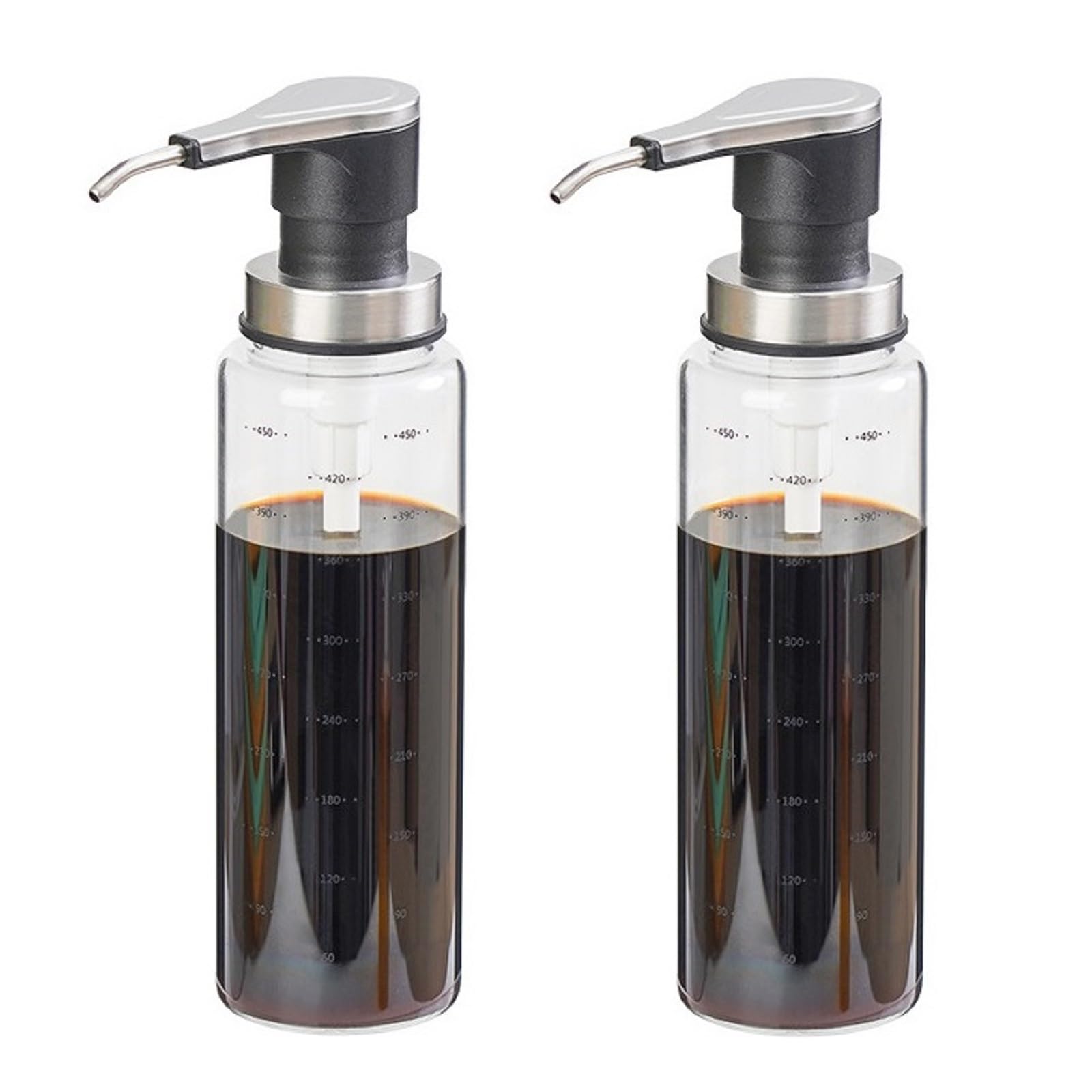 Bafnsiji 500ml, 2pcs Glass Sauce Pump Bottle, Syrup Pump Dispenser, Sauce Squeeze Bottle, Clear Sauce Pump Dispenser, Squeeze Honey Dispenser, Kitchen Condiment Dispenser