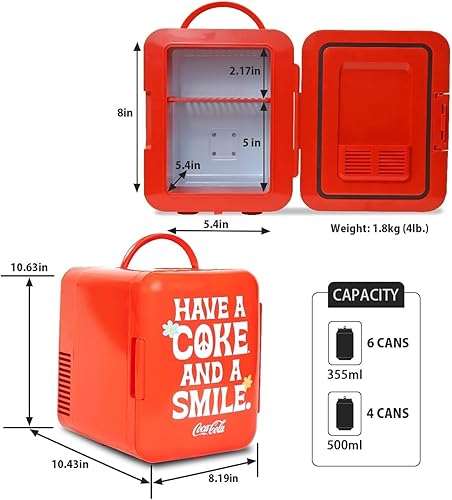Miniatura 6 de Coca Cola - Mini refrigerador para dormitorio, oficina, enfriador de bebidas portátil de mesa, refrigerador de 12 V 110 V para bebidas, refrescos,