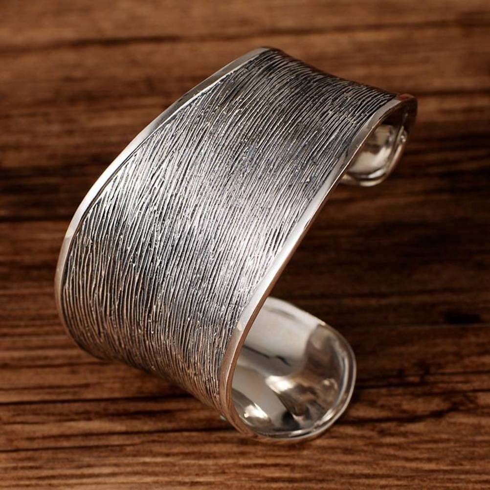 Brazalete Retro S925 Brazalete de Plata Esterlina Joyería Ancho Cepillado Pulsera Simple Estilo Étnico Femenino Retro Ajustable2