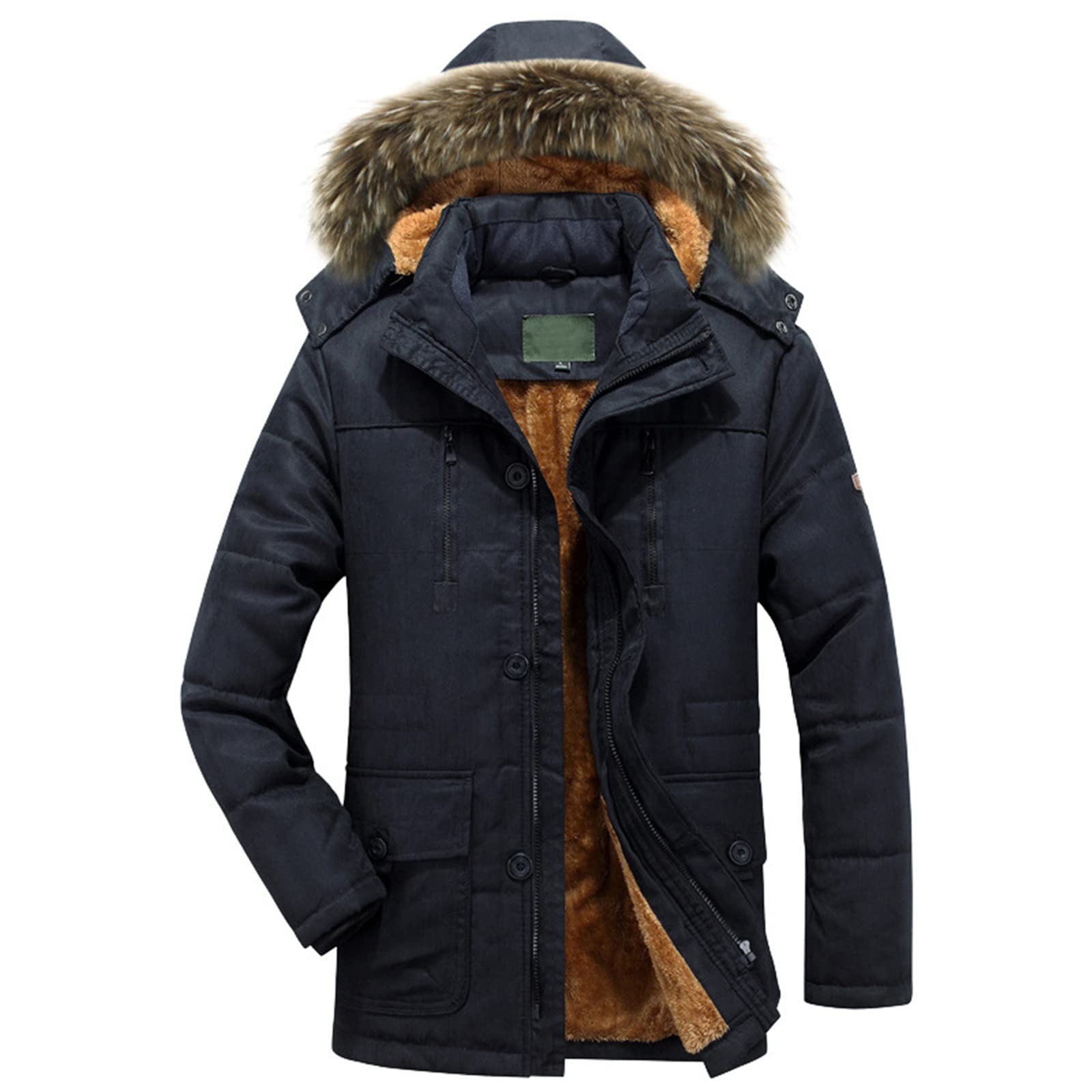 UMIPUBO Manteau Homme Hiver Parka Chaud Outdoor Zippées Blouson Veste Polaire Manteau à Capuche Outercoat Avec Poches(Bleu Marine,M