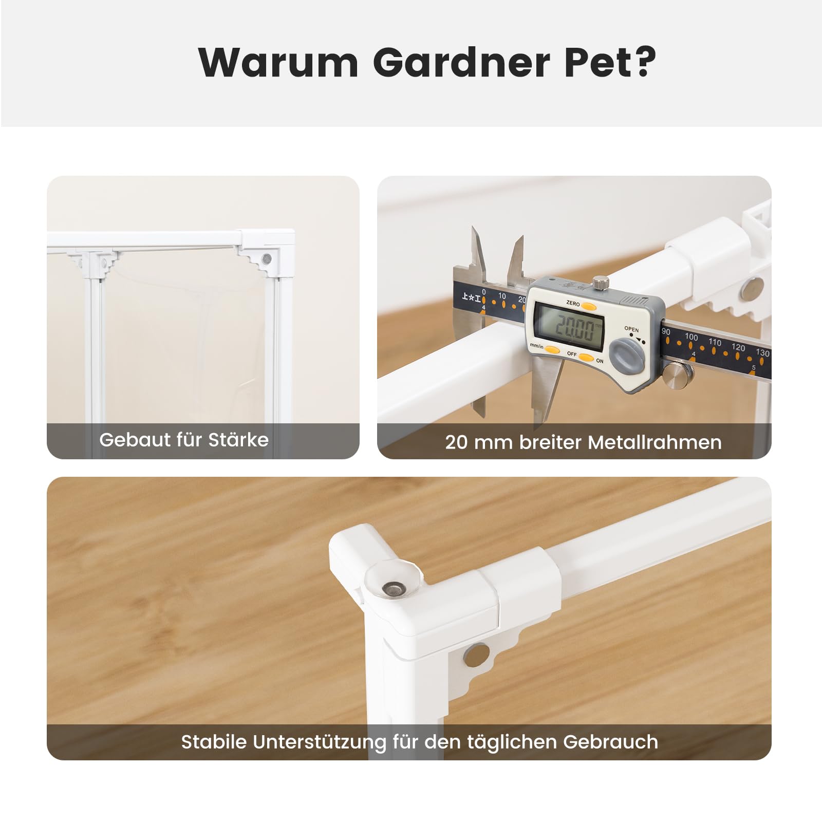 Gardner Pet Przezroczysta płot dla psa, 8 paneli, 60 cm, biała | Metalowa obudowa wewnętrzna z płyty PET, zamknięcie zatrzaskowe i przyssawki, 7 paneli + 1 drzwi dla małych zwierząt