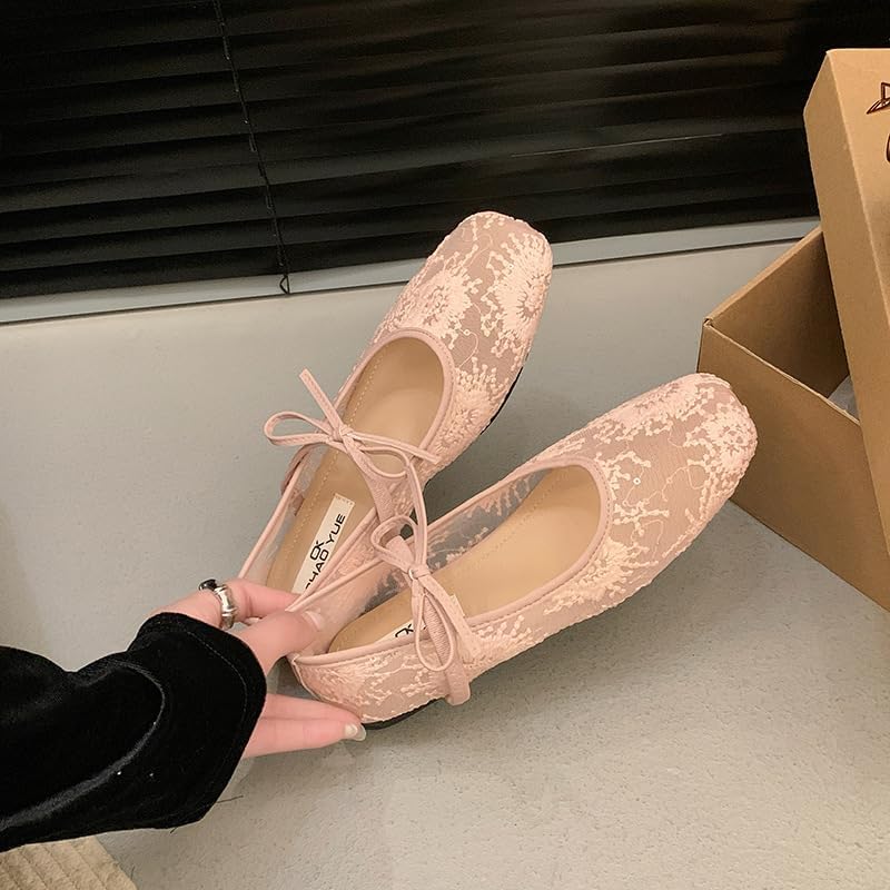 Women's Embroidery Lace Mesh Ballet Flats, Elegant Square Toe Flat Shoes for Party, Fashionable Daily Clothing Decor, Lightweight Breathable Comfortable Shoes for Women & Girls, Footwear - Image 3