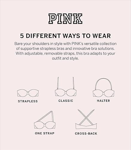 Miniatura 5 de Victoria's Secret Brasier sin tirantes push up rosa para mujer, color rosa (32A-38DD)