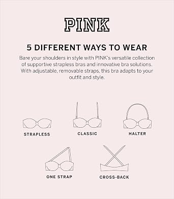 Victoria's Secret Women's Pink Wear Everywhere Push Up Strapless Bra, Bras for Women