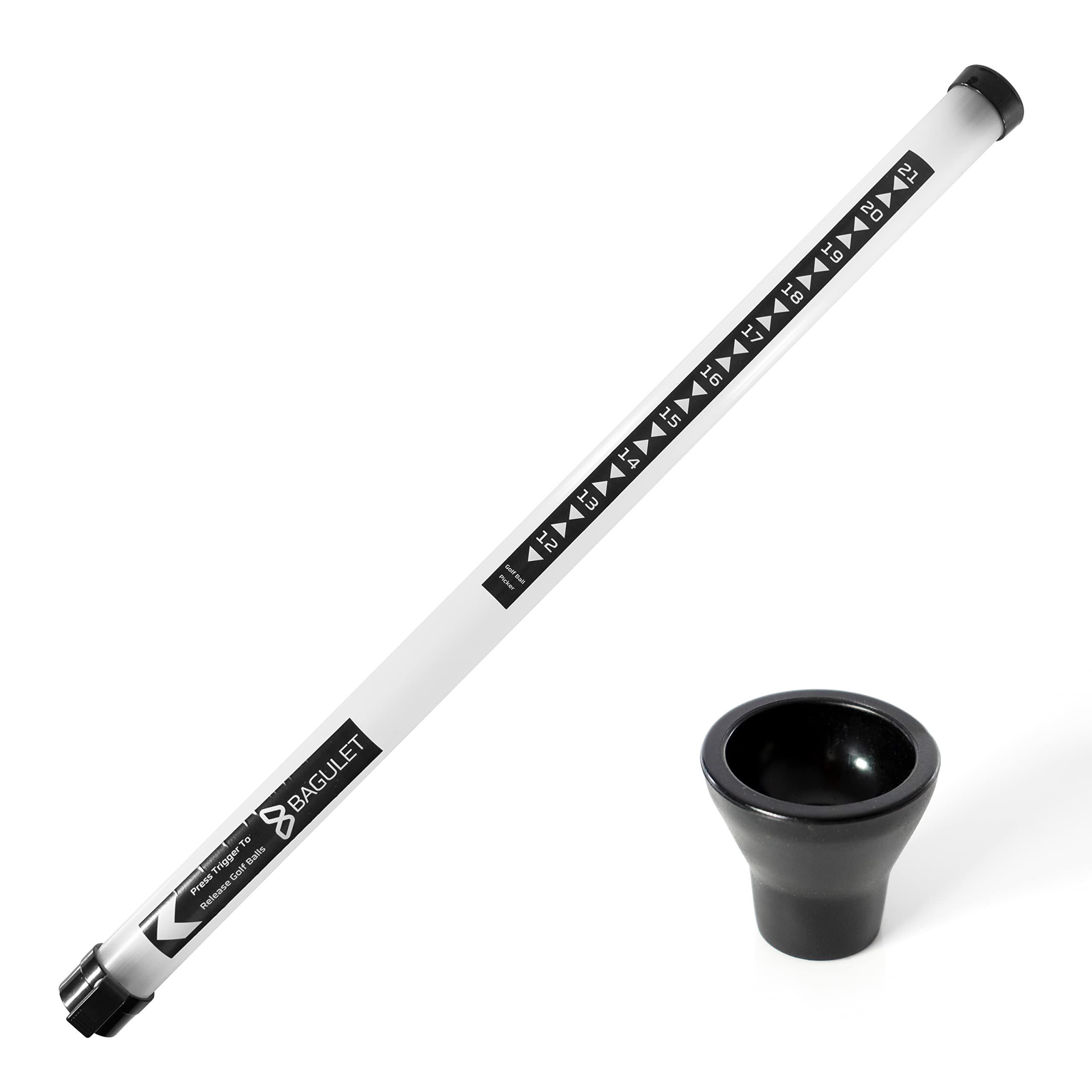 Golf Ball Tube Picker – 21-Ball Capacity Shagger with Suction Cup Grabber – Lightweight Plastic Retriever Stick – No-Bend Golf Ball Collector for Practice & Driving Range