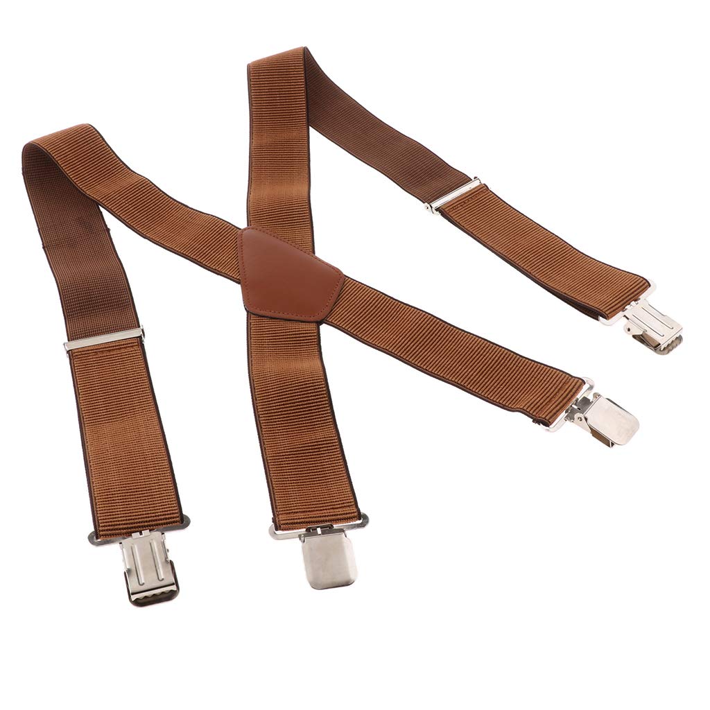 Kbolae Unisex Brown Men's Elastic X-Back Suspenders Adjustable 4 Clip-On Suits Braces Belt