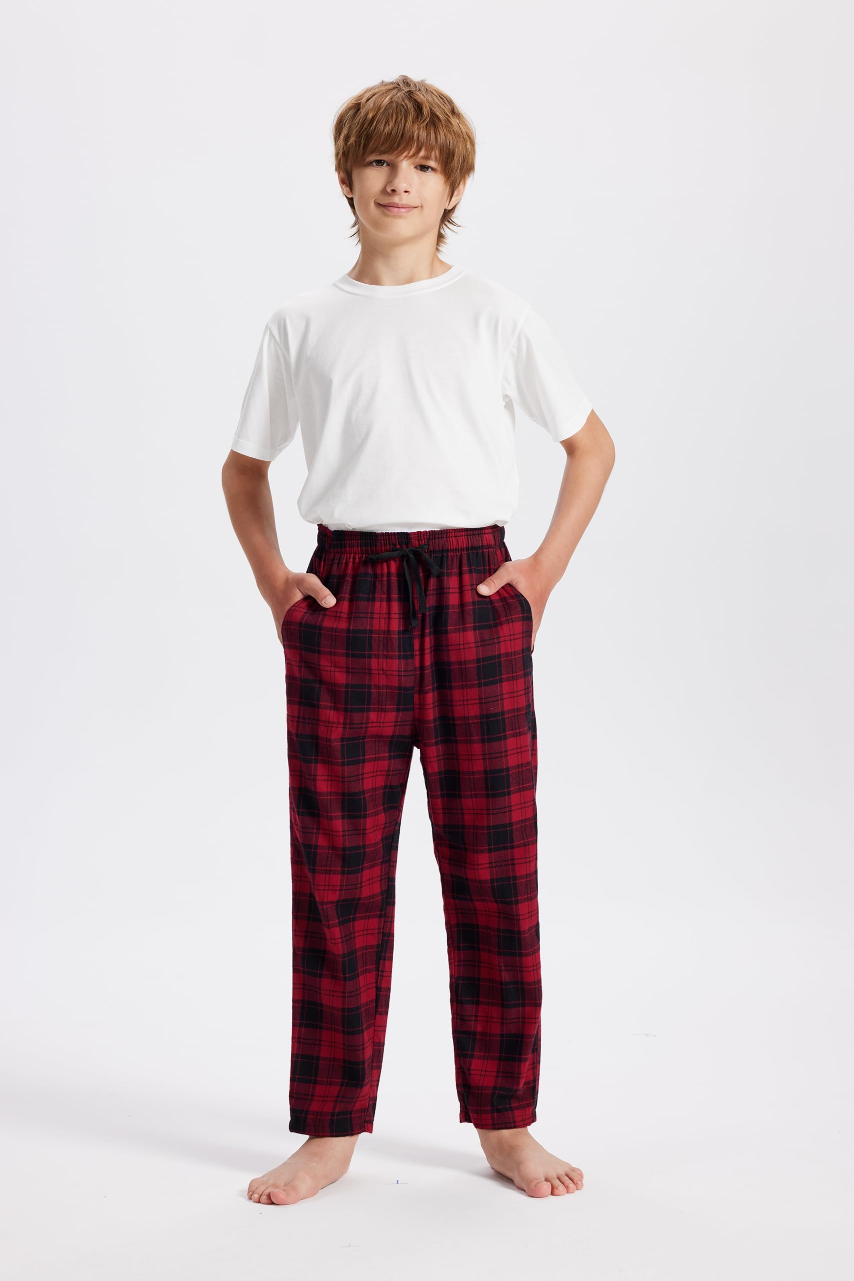 MoFiz Garçon Pantalon de Pyjama Coton à Carreaux Fille Chaud Vêtements de Nuit Décontractés avec Poches pour Enfants 7-18 Ans