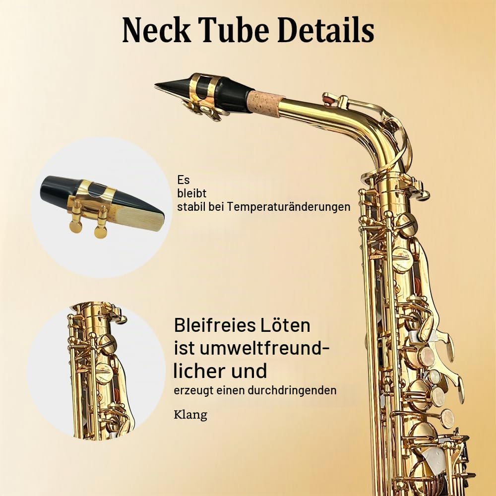 Yinfente Eb flaches Saxophon mit 10 Blättern, 8 Pads, Hartschalenkoffer und mehr, für Studenten, Anfänger, Erwachsene, Altsaxophon, Saxophon-Set, (goldfarben)