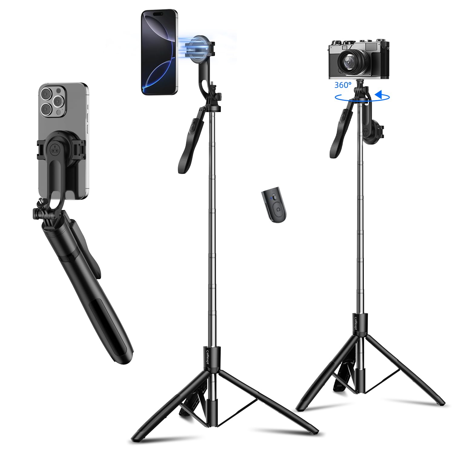 71" Magnetic Selfie Stick Tripod with 360° Rotating Anti-Shake Handle & 1/4" Screw for Camera 2 in 1 Multi-Function Long Stable Tripod Stand for Mobile Phone Video Vlogging Travel-picture-25